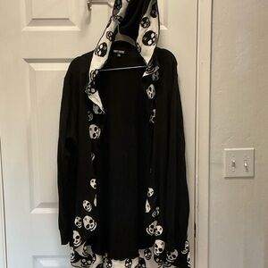 Hot Topic Black Hooded Cardigan with Skull Design